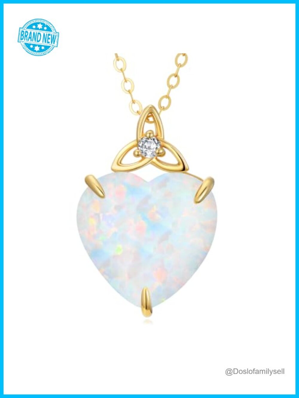 14K Gold Heart Opal Celtic Knot Pendant Necklace with Diamond Dainty Gift